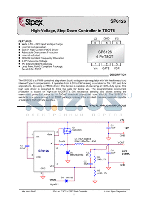 SP6126EK1L datasheet - High-Voltage, Step Down Controller in TSOT6