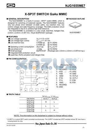 NJG1655ME7 datasheet - X-SP3T SWITCH GaAs MMIC