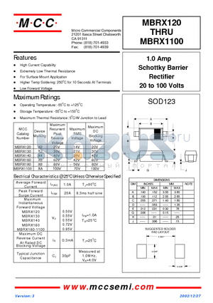 MBRX1100 datasheet - 1.0 Amp Schottky Barrier Rectifier 20 to 100 Volts