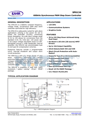 SP6134CU-L datasheet - 600kHz Synchronous PWM Step Down Controller