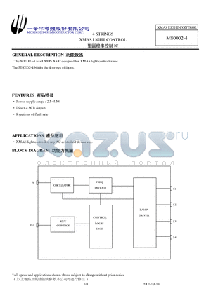 M80002-4 datasheet - 4 STRINGS XMAS LIGHT CONTROL