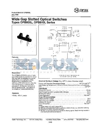 OPB800L datasheet - WIDE GAP SLOTTED OPTICAL SWITCHES