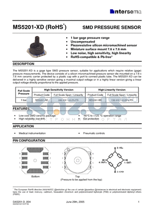 MS5201-AD datasheet - SMD PRESSURE SENSOR