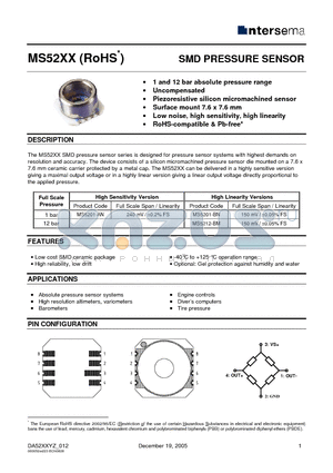 MS5201-AN datasheet - SMD PRESSURE SENSOR