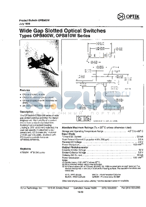 OPB802W55 datasheet - WIDE GAP SLOTTED OPTICAL SWITCHES