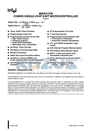 M80C51 datasheet - CHMOS SINGLE-CHIP 8-BIT MICROCONTROLLER