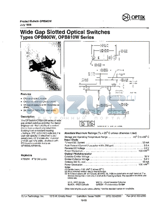 OPB812W55 datasheet - WIDE GAP SLOTTED OPTICAL SWITCHES