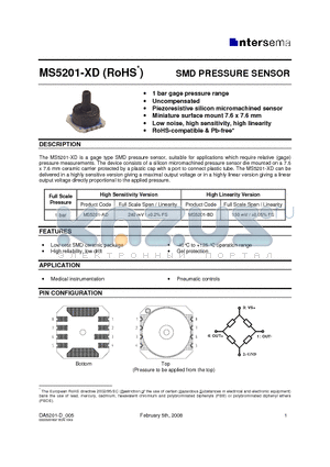 MS5201-XD datasheet - SMD PRESSURE SENSOR