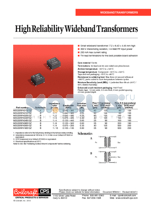 MS520RFA02B1SZ datasheet - High Reliability Wideband Transformers