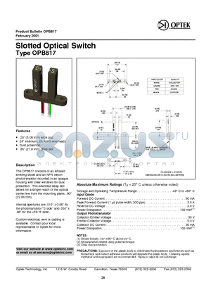 OPB817 datasheet - Slotted Op tical Switch