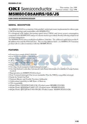 M80C85 datasheet - 8-Bit CMOS MICROPROCESSOR