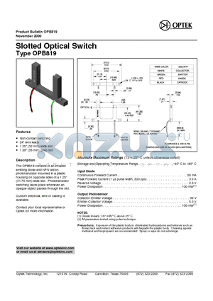 OPB819 datasheet - Slotted Op tical Switch