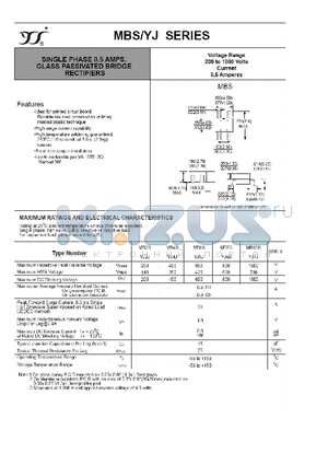 MBS-YJ datasheet - SINGLE PHASE 0.5 AMPS. GLASS PASSIVATED BRIDGE RECTIFIERS