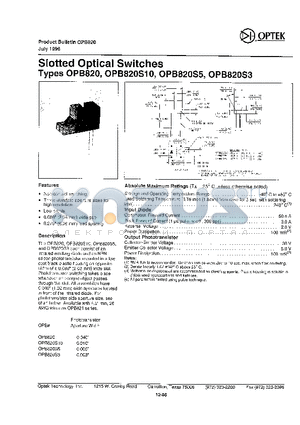 OPB820S5 datasheet - SLOTTED OPTICAL SWITCHES