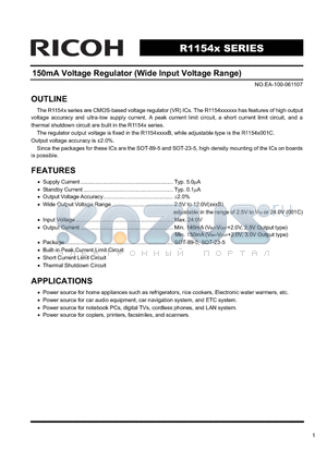 R1154H077B datasheet - 150mA Voltage Regulator (Wide Input Voltage Range)