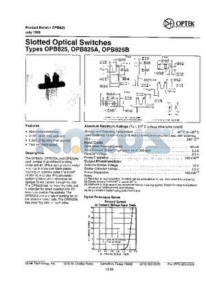 OPB825B datasheet - SLOTTED OPTICAL SWITCHES