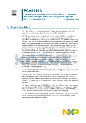 PCA6416APW datasheet - Low-voltage translating 16-bit I2C-bus/SMBus I/O expander