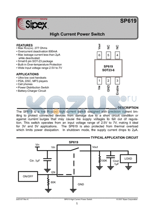 SP619 datasheet - High Current Power Switch