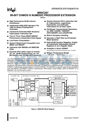 M80C287 datasheet - 80-BIT CHMOS III NUMERIC PROCESSOR EXTENSION