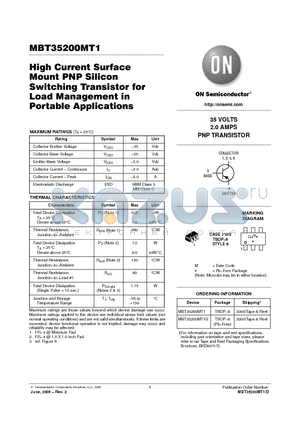 MBT35200MT1G datasheet - High Current Surface Mount PNP Silicon Switching Transistor for Load Management in Portable Applications