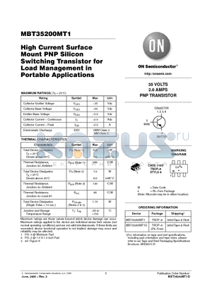 MBT35200MT1_05 datasheet - High Current Surface Mount PNP Silicon Switching Transistor for Load Management in Portable Applications