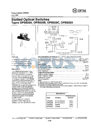 OPB828D datasheet - SLOTTED OPTICAL SWITCHES