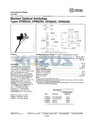 OPB829A datasheet - SLOTTED OPTICAL SWITCHES