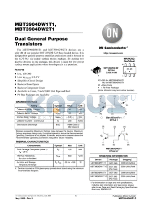 MBT3904DW1T1 datasheet - Dual General Purpose Transistors