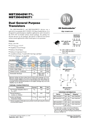 MBT3904DW1T1G datasheet - Dual General Purpose Transistors