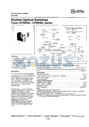 OPB831L datasheet - SLOTTED OPTICAL SWITCHES