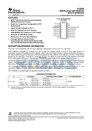 PCA8550DR datasheet - NONVOLATILE 5-BIT REGISTER WITH I2C INTERFACE