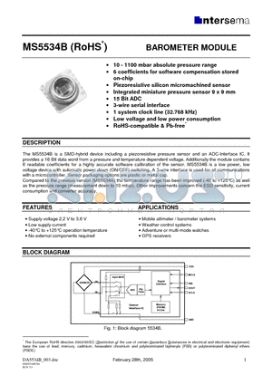 MS5534-BM datasheet - BAROMETER MODULE