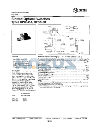 OPB845B datasheet - Slotted Optical Switches