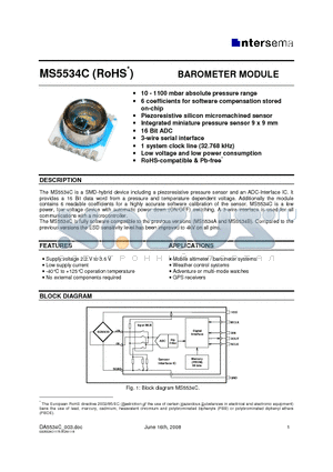 MS5534-CM datasheet - BAROMETER MODULE