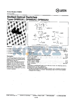 OPB852A2 datasheet - Slotted Optical Switches