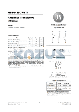 MBT6429DW1T1 datasheet - Amplifier Transistors NPN Silicon
