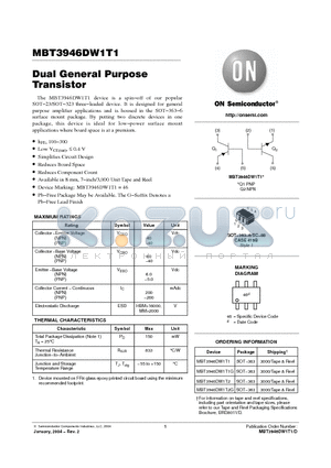 MBT3946DW1T1 datasheet - Dual General Purpose Transistor