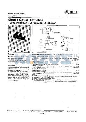 OPB852A3 datasheet - Slotted Optical Switches
