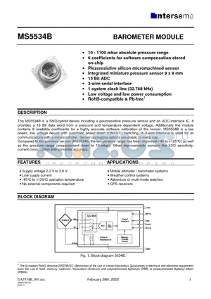 MS5534-BM datasheet - BAROMETER MODULE