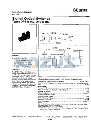 OPB854A2 datasheet - SLOTTED OPTICAL SWITCHES