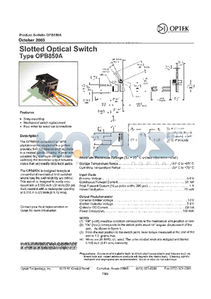 OPB850A datasheet - Slotted Optical Switch
