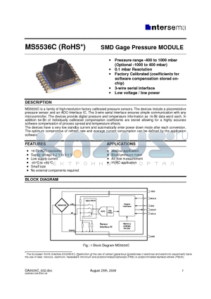 MS5536-CPJU datasheet - SMD Gage Pressure MODULE