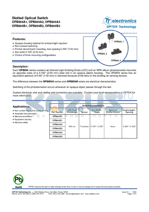 OPB854B1 datasheet - Slotted Optical Switch