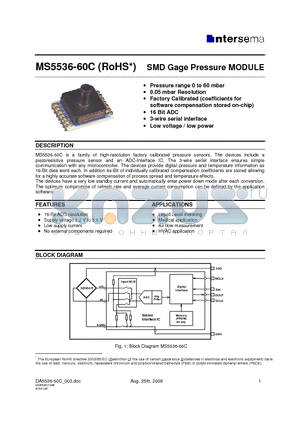 MS5536-60C datasheet - SMD Gage Pressure MODULE