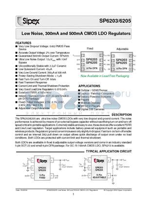 SP6203EM5-2.7/TR datasheet - Low Noise, 300mA and 500mA CMOS LDO Regulators