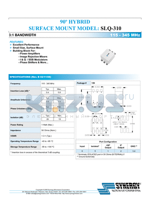 SLQ-310 datasheet - 90j HYBRID SURFACE 3:1 bandwidth 115 - 345 MHz