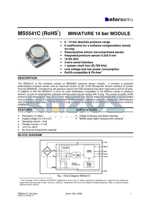 MS5541-CM datasheet - MINIATURE 14 bar MODULE