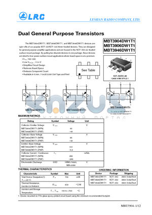 MBT3906DW1T1 datasheet - Dual General Purpose Transistors