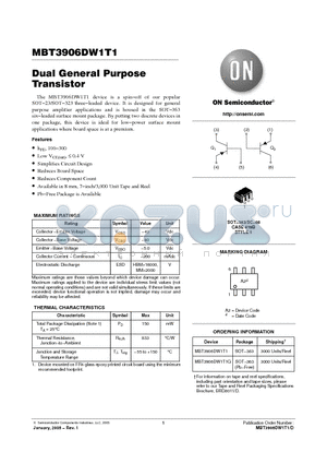 MBT3906DW1T1 datasheet - Dual General Purpose Transistor
