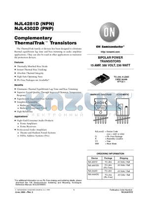 NJL4302DG datasheet - Complementary ThermalTrak Transistors